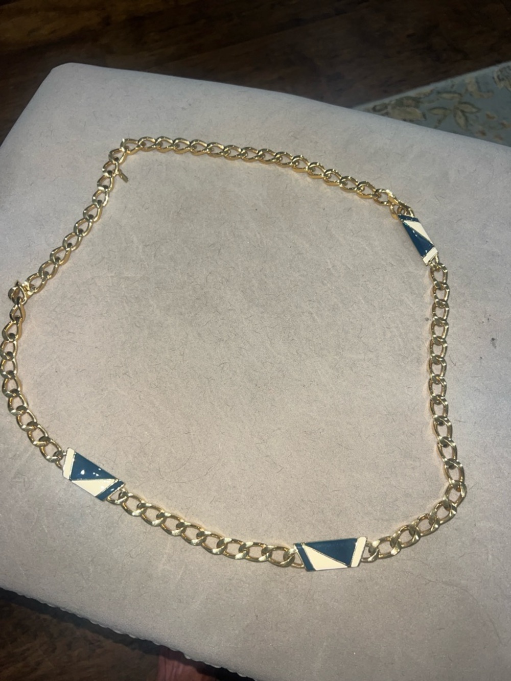 Monet Gold Chain Necklace with black and Cream Inlay
